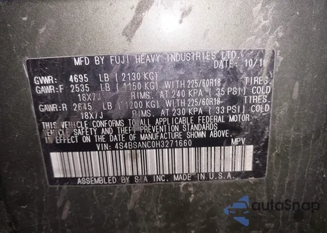 2017 Subaru Outback 2.5I Limited z USA, uszkodzony, nr VIN 4S4BSANC0H3271660